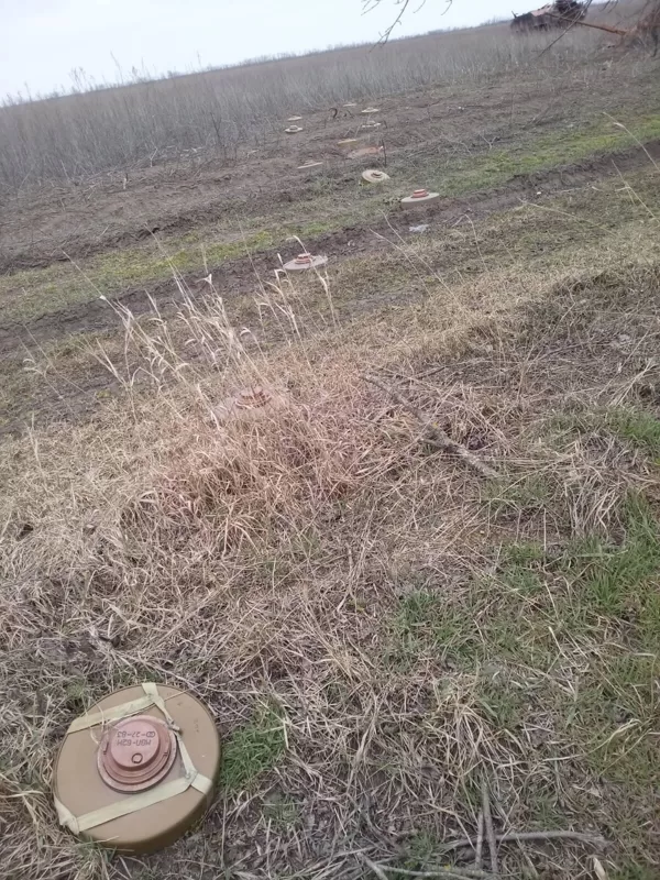 Chersona, 2023 metai, minų užtvaros fronto keliukuose.